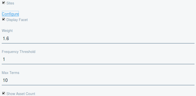 Figure 6: Click a facets Configure link to expand its list of settings.