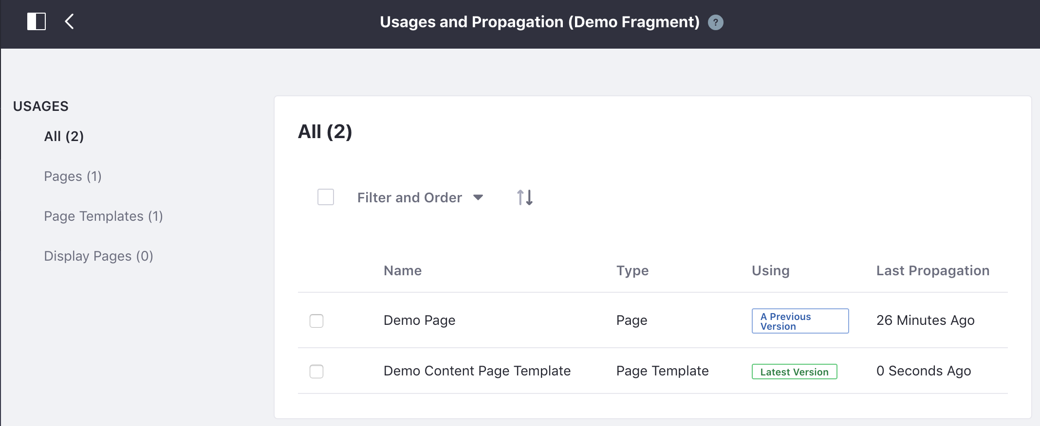 Figure 6: Viewing the Usages and Propagation page.