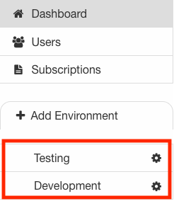 Figure 4.5: To connect to LCS, you must register your Liferay Portal server in an LCS environment. The red box in this screenshot highlights environments.