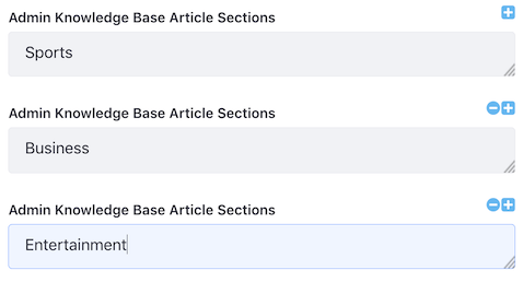 Figure 1: Create the sections you want to use with the Knowledge Base Section widget.
