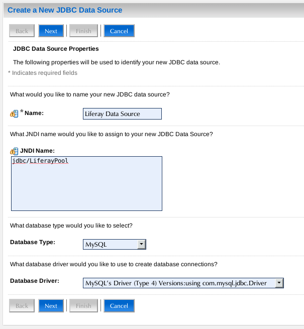 Figure 14.45: Creating a data source in WebLogic 10.3