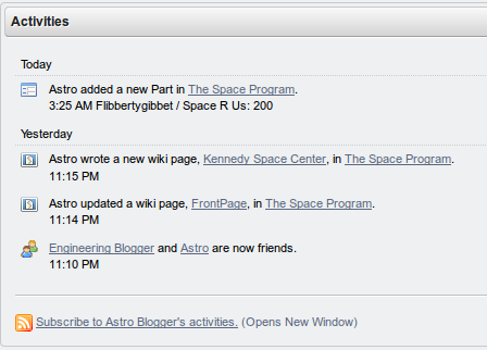 Figure 1.7: Liferay Portal provides feeds of social activities. These feeds
can contain entries from any of Liferays built-in applications or applications
that you write.