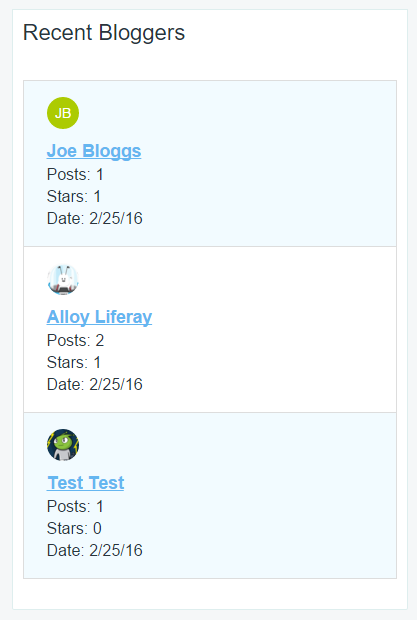 Figure 8: You can show off your site or organizations most recent bloggers from the Recent Bloggers app.