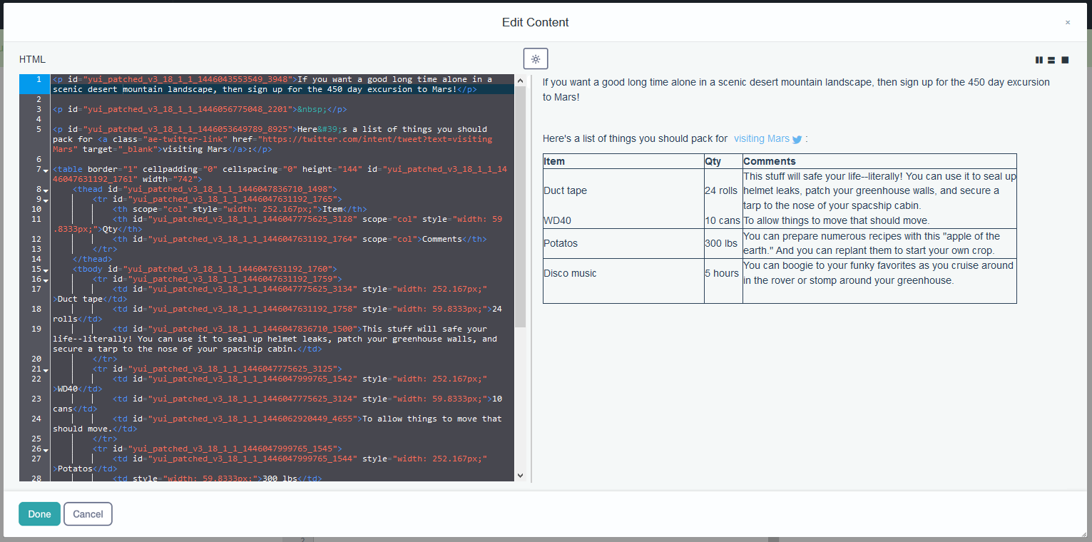 Figure 3: The enlarged source editor helps you minimize screen clutter and render changes in real time.