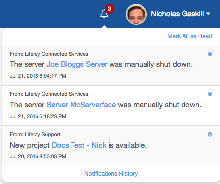 Figure 4.19: Web notifications let you know whats happening in your LCS projects.