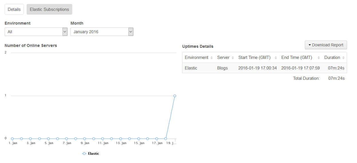 Figure 4.23: The Elastic Subscriptions tab shows details about your projects elastic servers.
