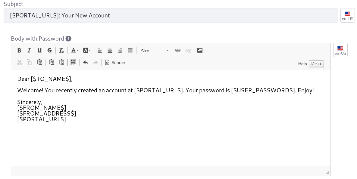 Figure 1: Customize the email template for the email messages sent to new Users.