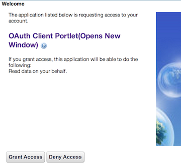 Figure 1: When your portlet is granted access to the service provider, it acquires the access token and access secret.
