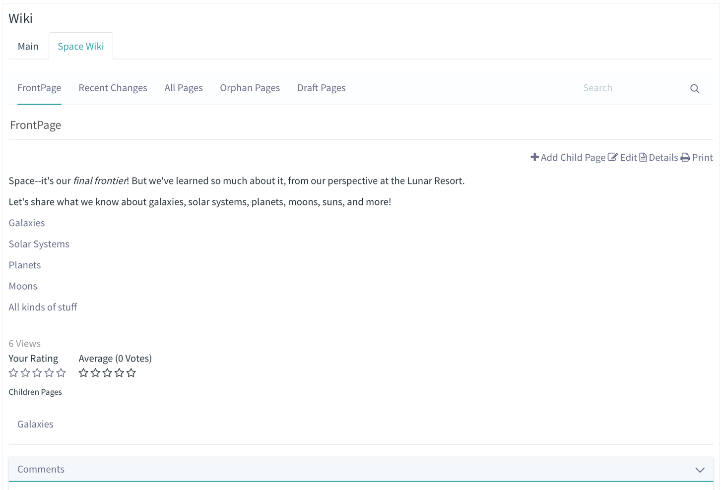 Figure 10: Users can interact with your Wiki nodes when you add the Wiki application to a page.