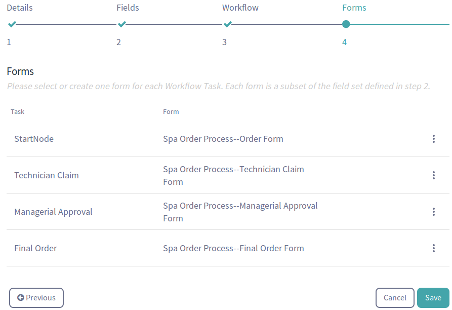 Figure 5: You can assign a form to each task in the workflow, and for the initial state (created in this case.)