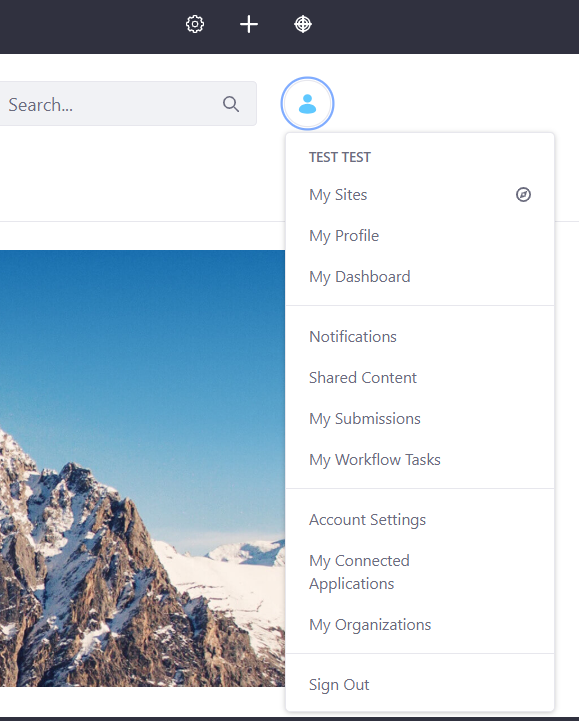 Figure 5: By default, the User Personal Menu contains the signed-in users avatar, which opens the users settings when selected.