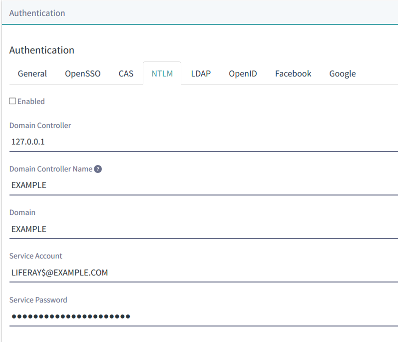 Figure 1: The NTLM settings on the Authentication tab let you configure SSO for Microsoft environments.