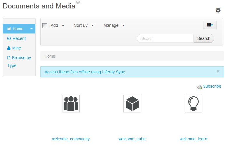 Figure 1.5: Liferay Portals Documents and Media library was purposefully designed to be familiar to anyone who uses a computer.