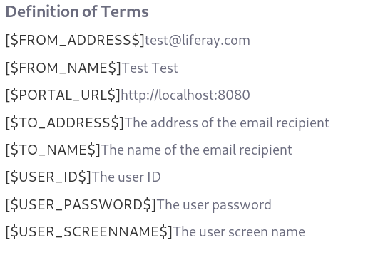 Figure 2: There are some handy variables available for use in email templates.