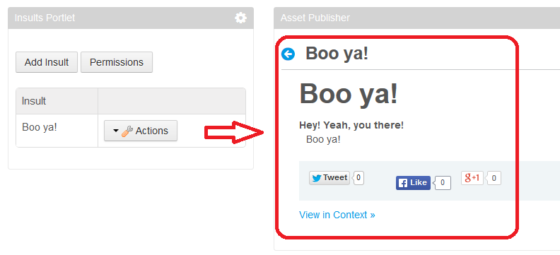 Figure 1: It can be useful to show custom entities, like this example insult entity, in a JSP or in an Asset Publisher.