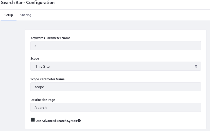 Figure 5: Configure the search bar behavior in its configuration screen.