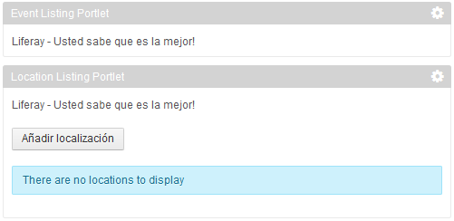 Figure 2: This figure displays two portlets sharing a Spanish translation of a language key from the same resource bundle. Sharing resource bundles between multiple portlets helps you leverage common translated text.