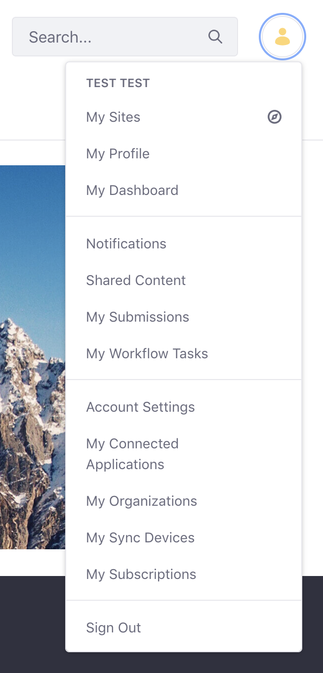Figure 1: The Personal Menu is organized into four sections.