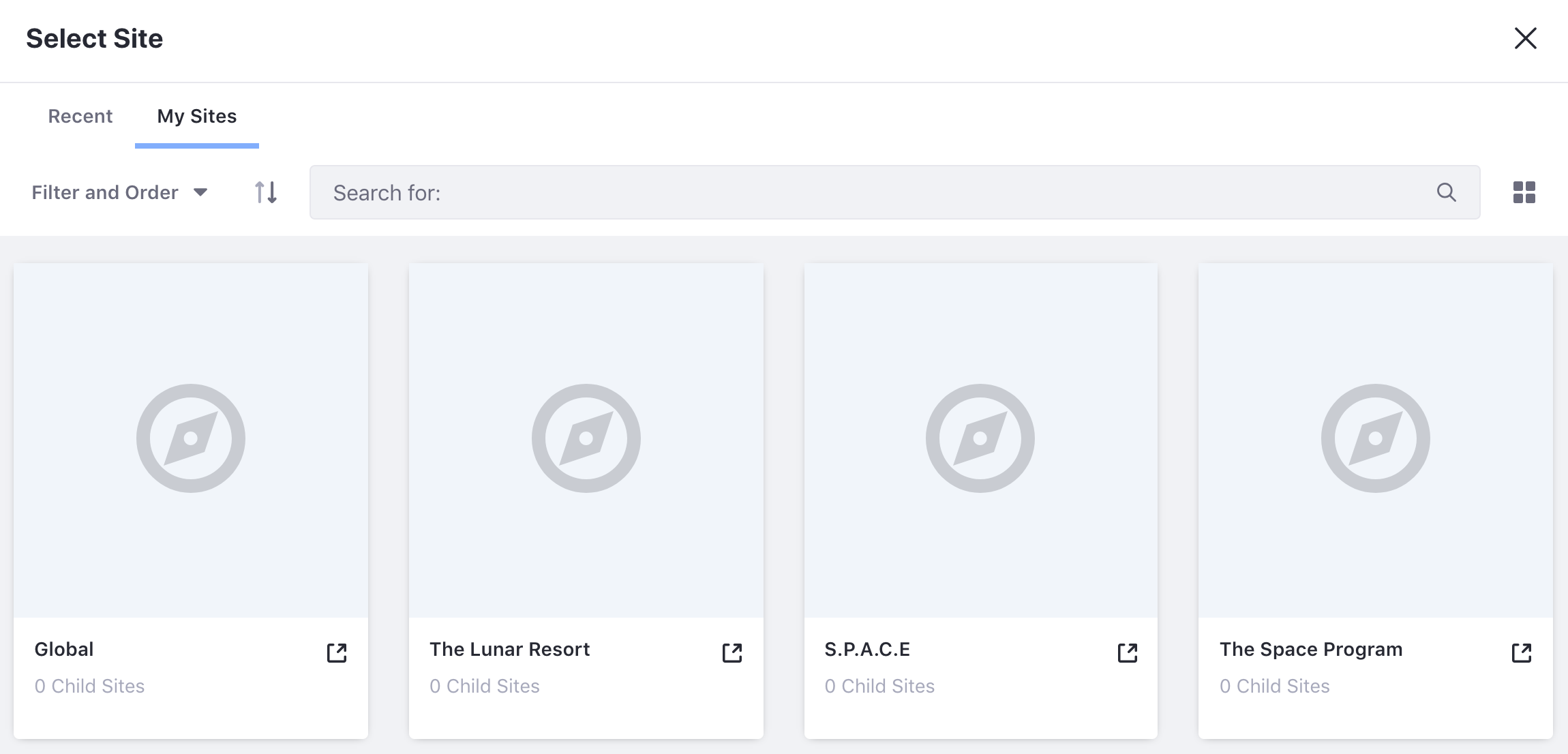 Figure 1: You can choose where to create content by navigating to the Site Administration menu and selecting your Site and page scope.