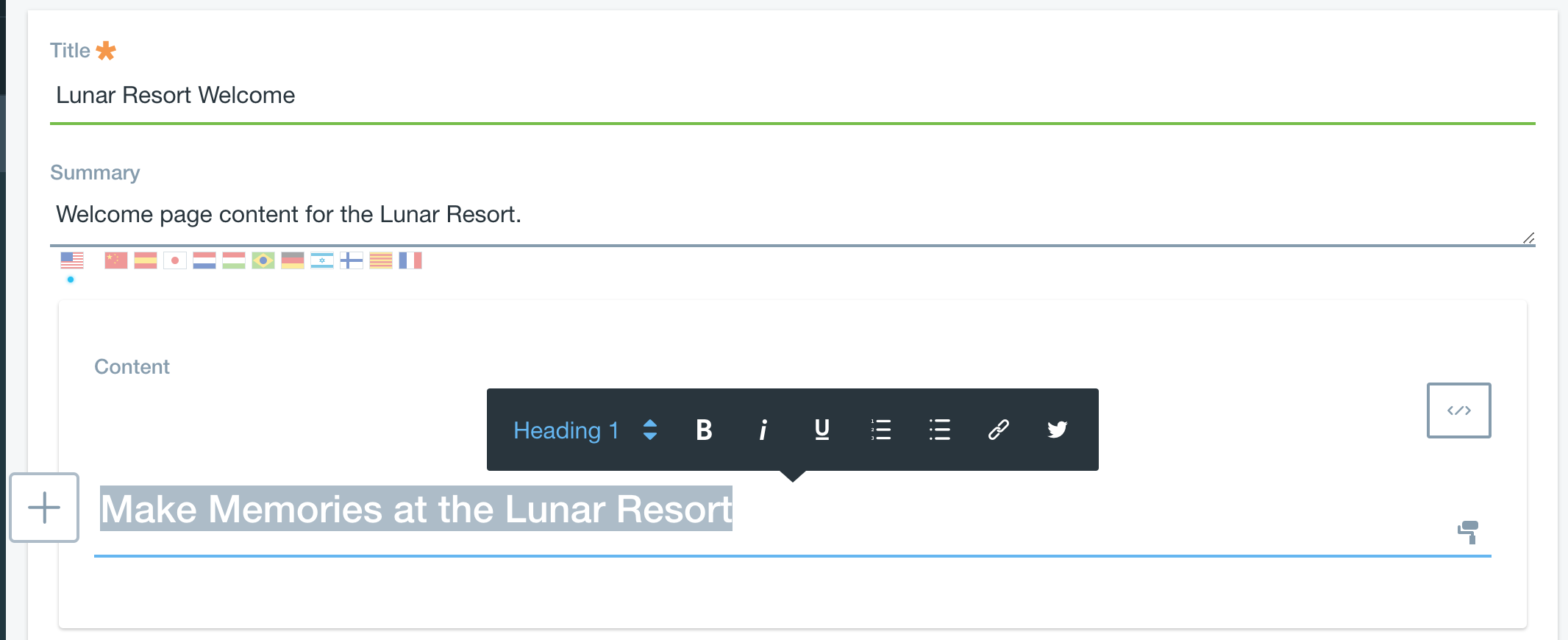 Figure 2: The Content field lets you format text on the fly.