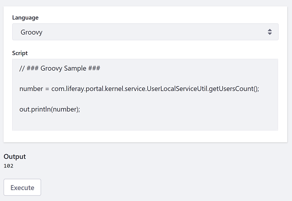 Figure 1: The script consoles sample Groovy script prints the User count to the consoles Output section.