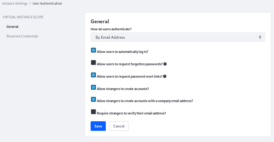 Figure 1: Configure general authentication behavior and settings for external authentication systems.