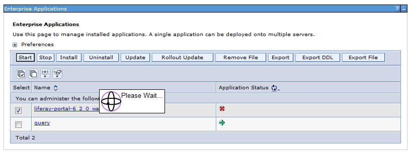 Figure 1.14: While Liferay is starting, WebSphere displays this spinny little graphic. Dont watch it too closely, or you might get hypnotized.