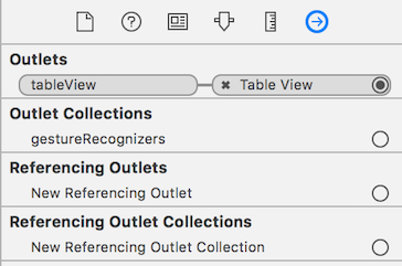 Figure 5: After creating the connection, the outlet looks like this in the Connections inspector.