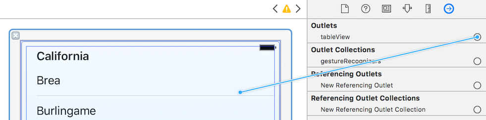 Figure 4: Drag and drop from the tableView outlet to the Table View in the XIB.