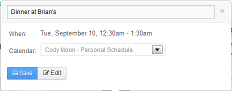 Figure 9.10: When you click anywhere on the calendar, youll see the event creation popup appear. Click Edit to specify details for your event.