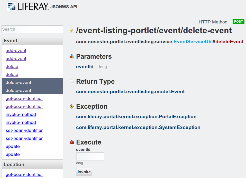 Figure 1: Youll see a page displaying the name of the service method, its required parameters, its return type, possible exceptions it can throw, and a form for entering its parameters.