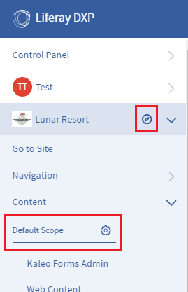 Figure 1: You can choose where to create content by navigating to the Site Administration menu and selecting your site and page scope.