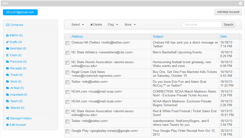 Figure 9.38: Read, reply, and create messages using Liferays Mail Portlet.