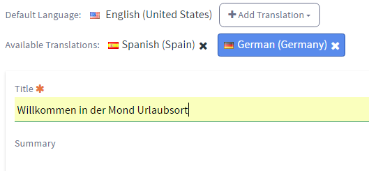 Figure 11: The Available Translations list lets you easily survey the current translations for the article.