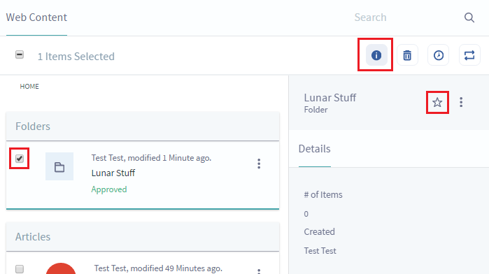 Figure 16: Click the Subscribe icon in the web content entitys Information menu to begin receiving web content notifications.