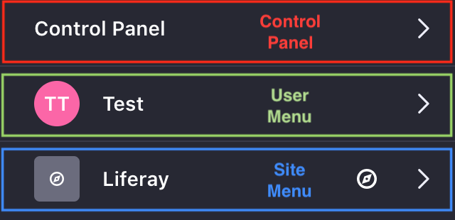 Figure 1: The product menu is split into three sections: the Control Panel, the User menu, and the Sites menu.