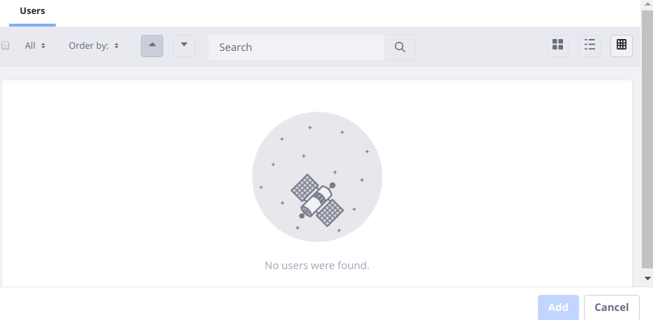 Figure 2: Users assigned to the User Group Manager role cant find any users to add unless they have view permissions on the User resource.