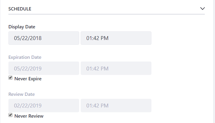 Figure 1: The web content scheduler can be easily accessed from the right panel of the page.