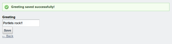 Figure 3.7: The sample My Greeting portlet showing a success message