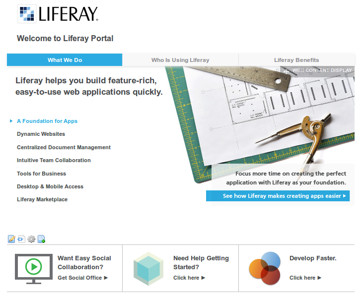 Figure 5.9: The welcome theme uses the resources importer to import pages and
content to the default site of a fresh Liferay
installation.