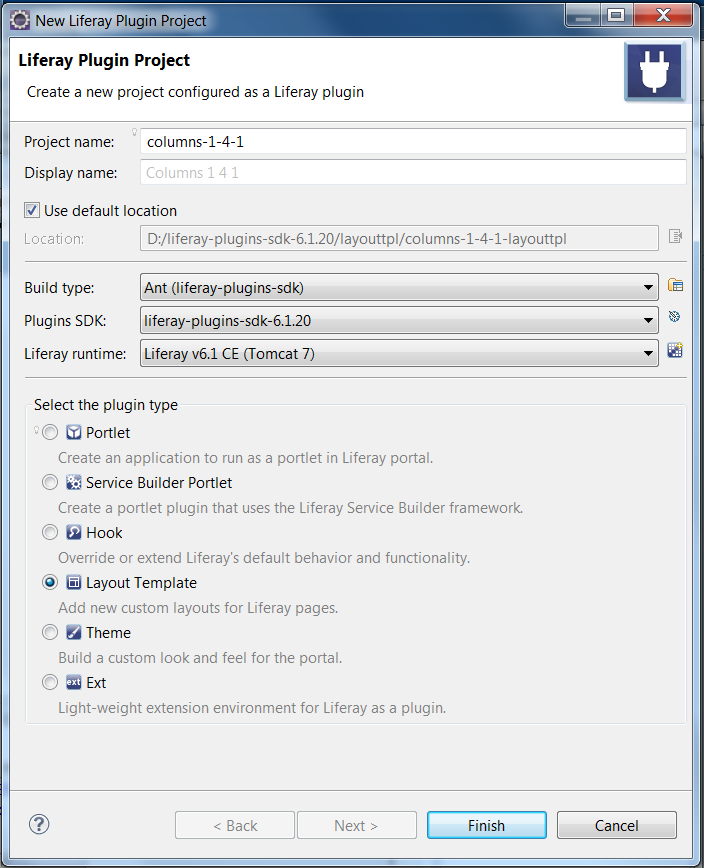 Figure 6.1: Creating a custom layout template project in Studio