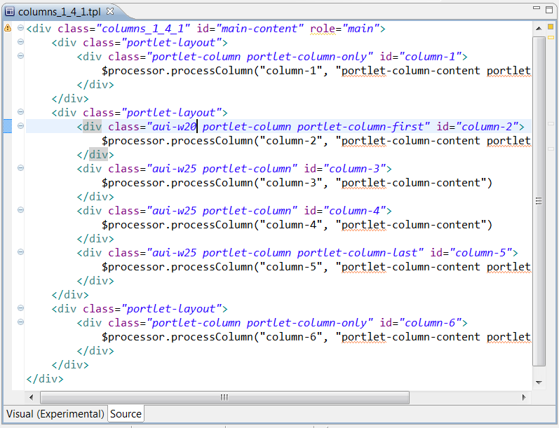 Figure 6.4: Source view of the template