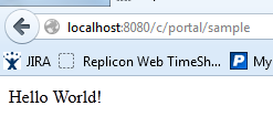 Figure 7.6: Your new Struts action displays Hello World! in your browser.