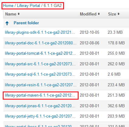 Figure 9.3: After selecting the Liferay version, simply select the Liferay Portal Maven zip file to download.