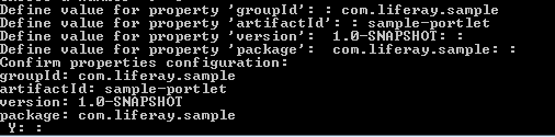 Figure 9.11: When creating your portlet plugin, you must enter your groupId, artifactId, version, and package properties.