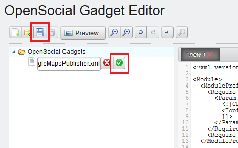 Figure 13.8: It is easy to insert gadget content into Liferays OpenSocial Gadget Editor and save it as an OpenSocial gadget.
