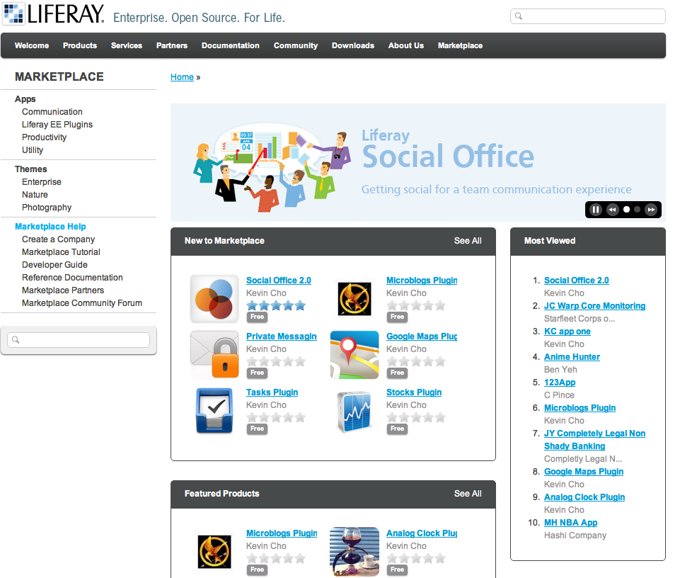 Figure 15.1: The Marketplace home page is where users go to find new and interesting apps. 