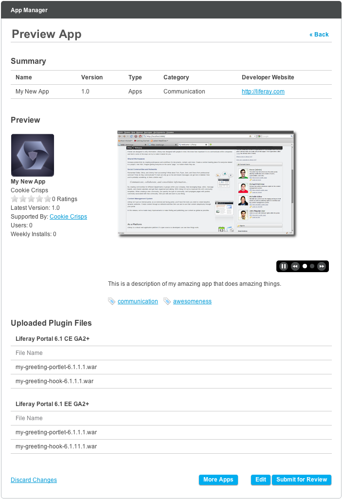 Figure 15.8: Always preview your app before submitting it. You may see changes here that you want to make before you submit it.