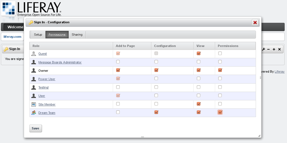Figure 3.27: Assigning Portlet Permissions to a Team