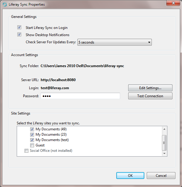 Figure 4.25: Open the Liferay Sync menu and select Properties (Preferences, on Mac OS) to edit the settings you configured during setup.